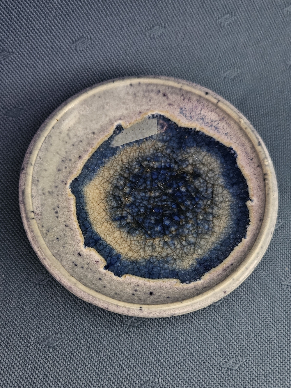 Handcrafted Blue and Cream Crackle Ceramic Trinket Dish